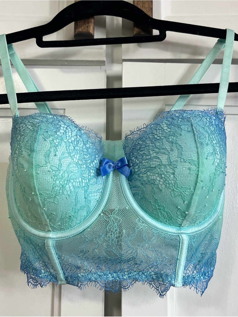 Victoria's Secret Aqua-to-Blue Lace Longline Bustier Bra